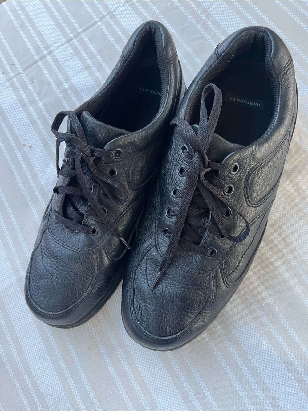 Lands' End Men's Black Leather Lace-Up Sneakers - Textured Leather size 11D